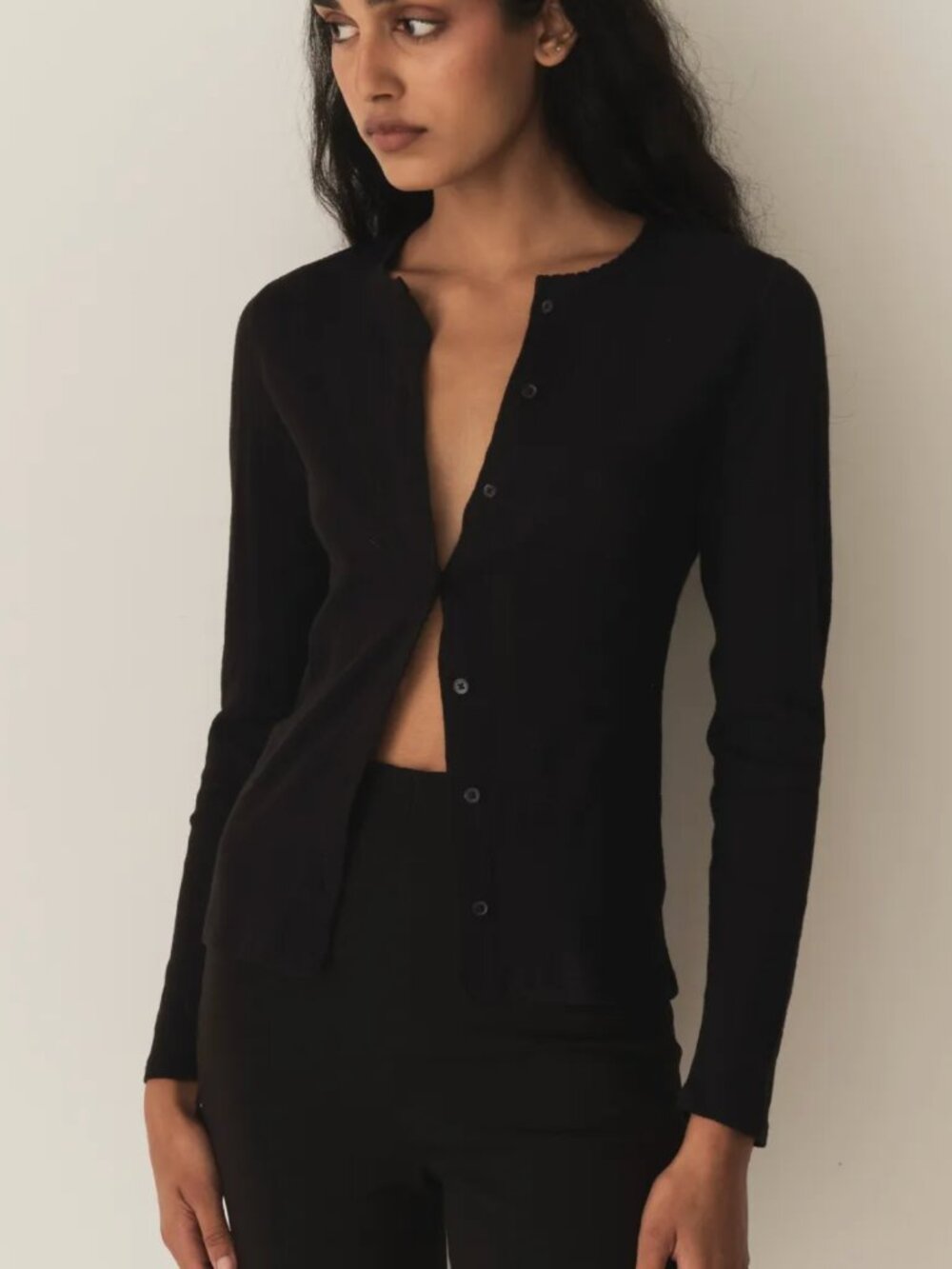 Doen 'Amelie Tee' Pointelle Cardigan - Black - M